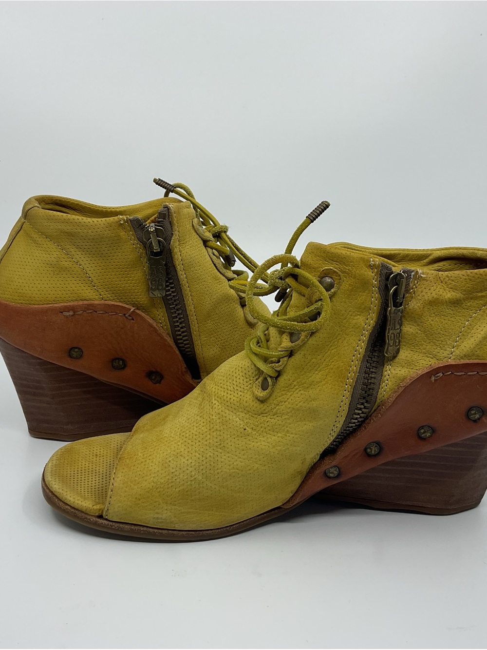A.S.98 Olive Green Open-Toe Lace-Up Wedge Sandals - Picture 4 of 12